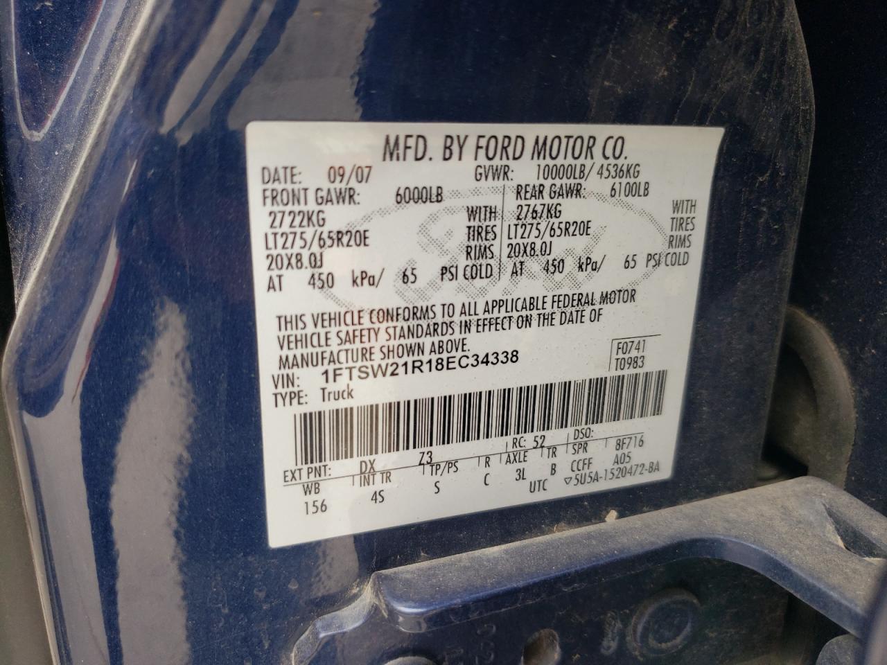 2008 Ford F250 Super Duty VIN: 1FTSW21R18EC34338 Lot: 64637304