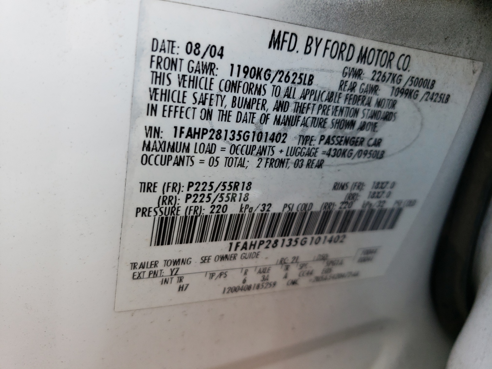 1FAHP28135G101402 2005 Ford Five Hundred Limited