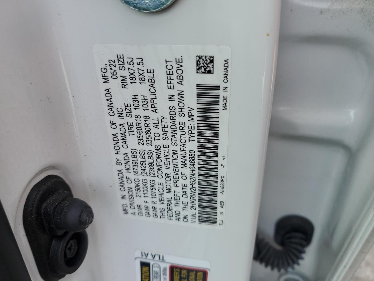 2022 Honda Cr-V Ex VIN: 2HKRW2H52NH646880 Lot: 63038844