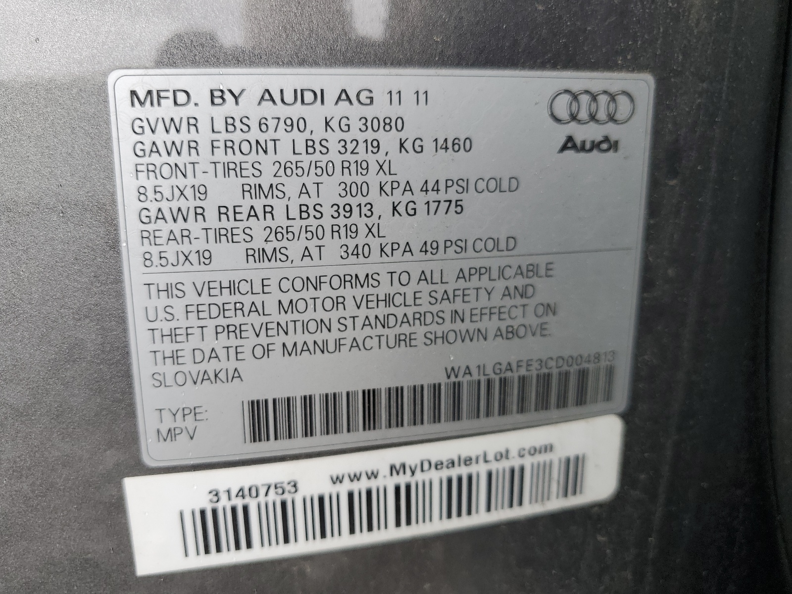 WA1LGAFE3CD004813 2012 Audi Q7 Premium Plus