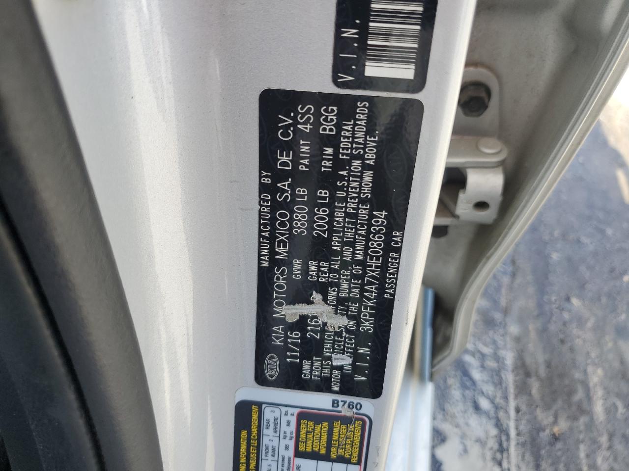 2017 Kia Forte Lx VIN: 3KPFK4A7XHE086394 Lot: 61399074