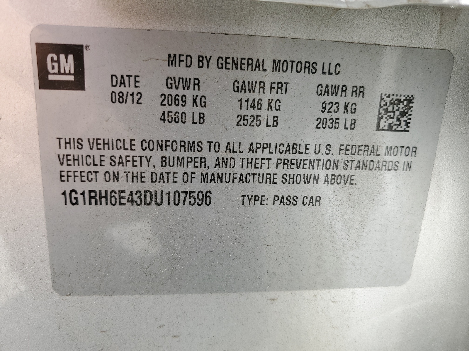 1G1RH6E43DU107596 2013 Chevrolet Volt