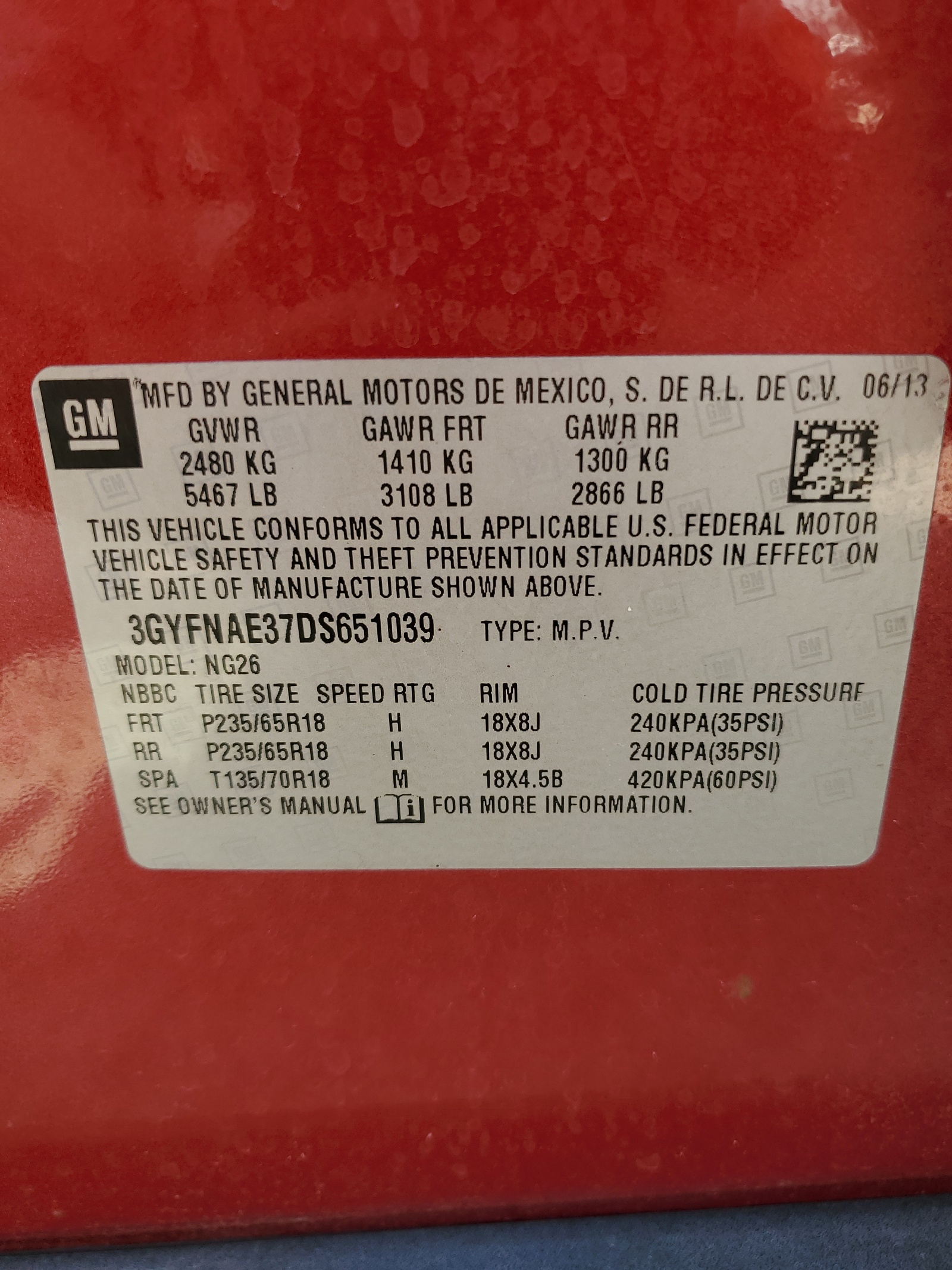 3GYFNAE37DS651039 2013 Cadillac Srx