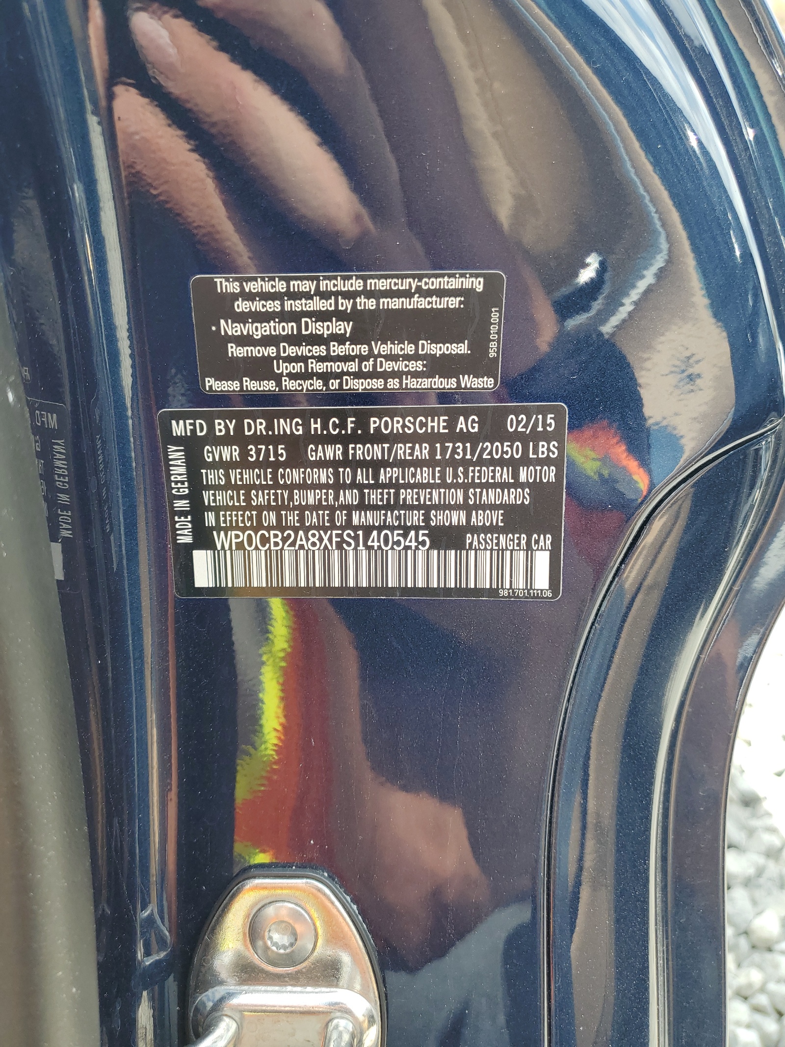 WP0CB2A8XFS140545 2015 Porsche Boxster S