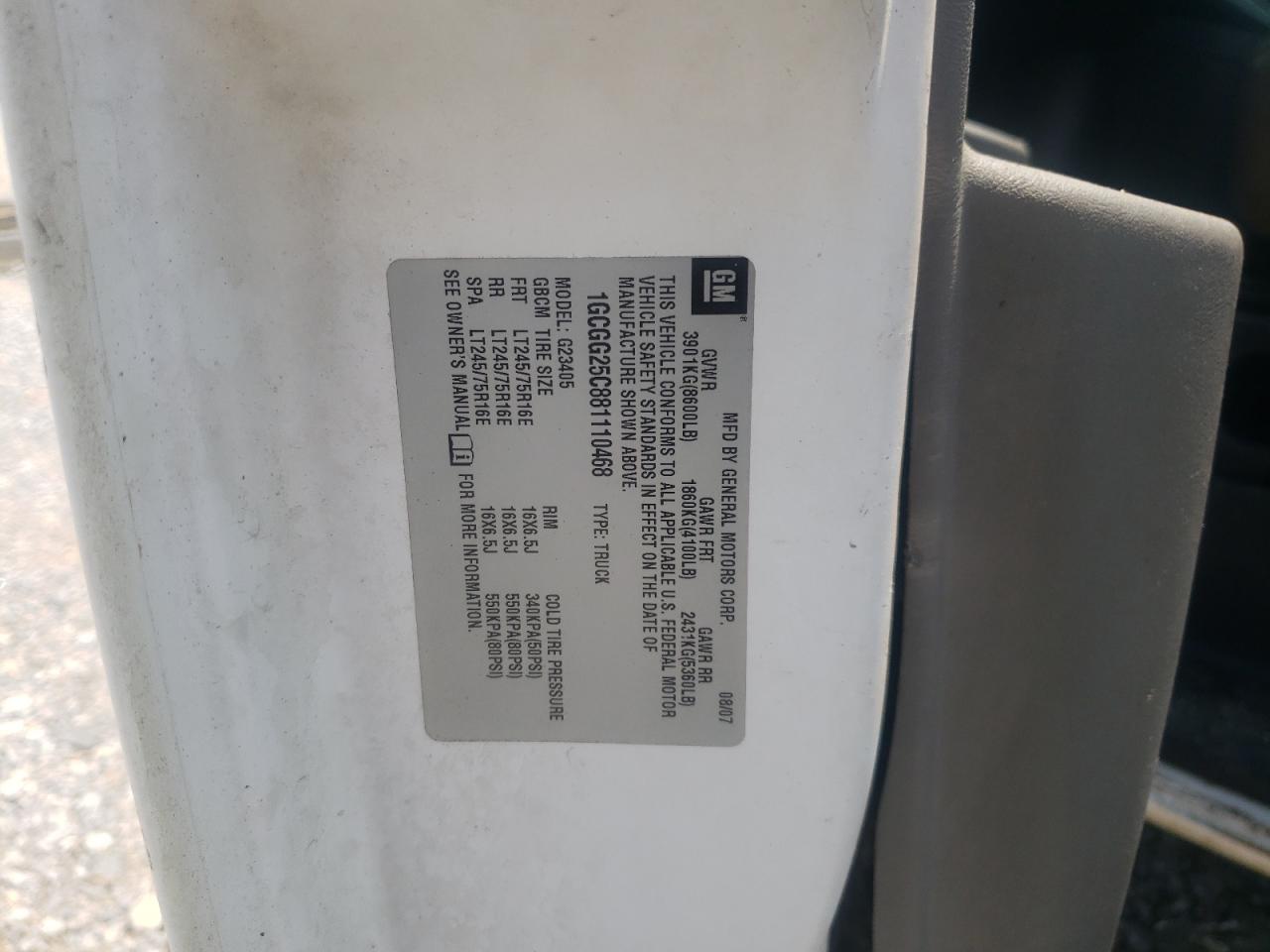 2008 Chevrolet Express G2500 VIN: 1GCGG25C881110468 Lot: 64792274