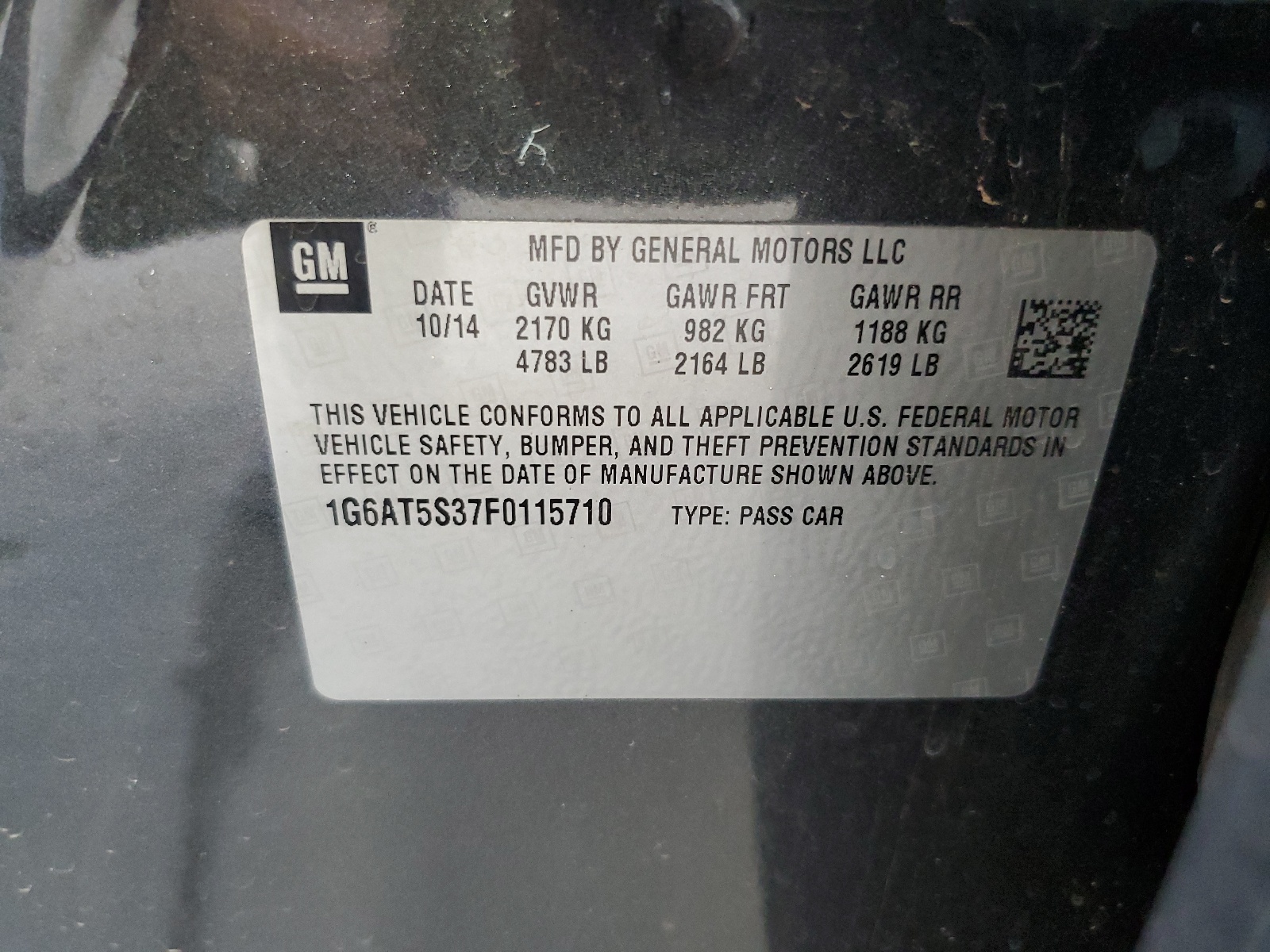 1G6AT5S37F0115710 2015 Cadillac Cts Premium Collection