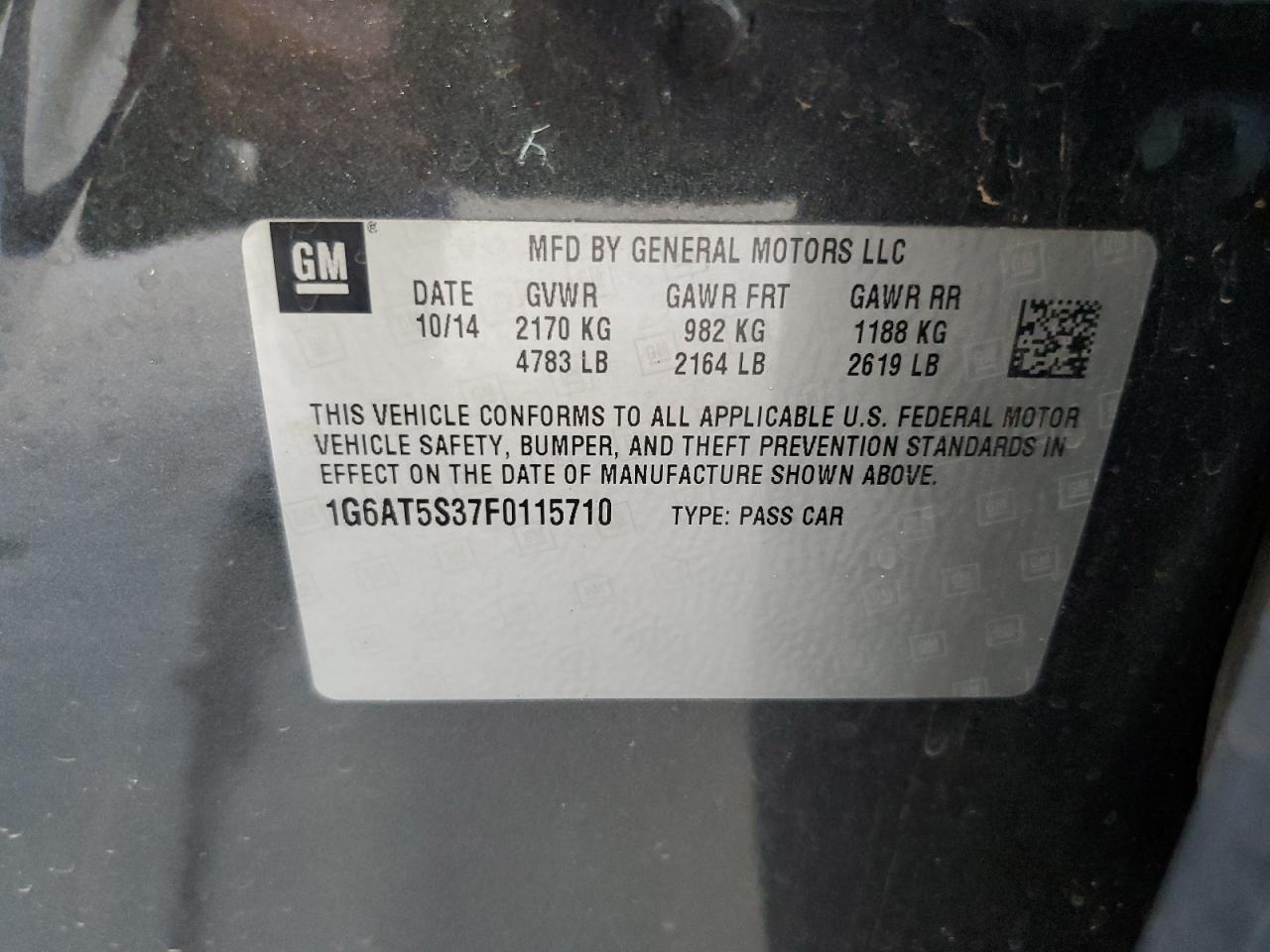 2015 Cadillac Cts Premium Collection VIN: 1G6AT5S37F0115710 Lot: 61152544
