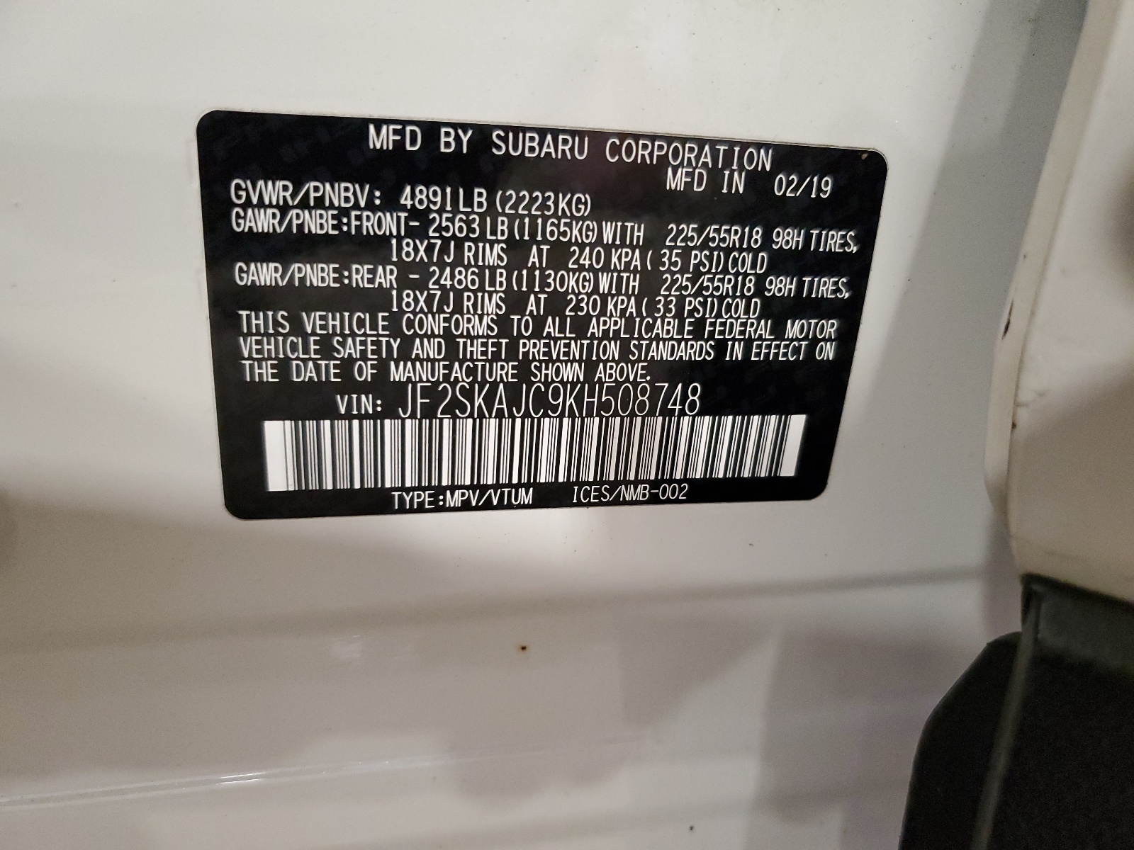 JF2SKAJC9KH508748 2019 Subaru Forester Sport