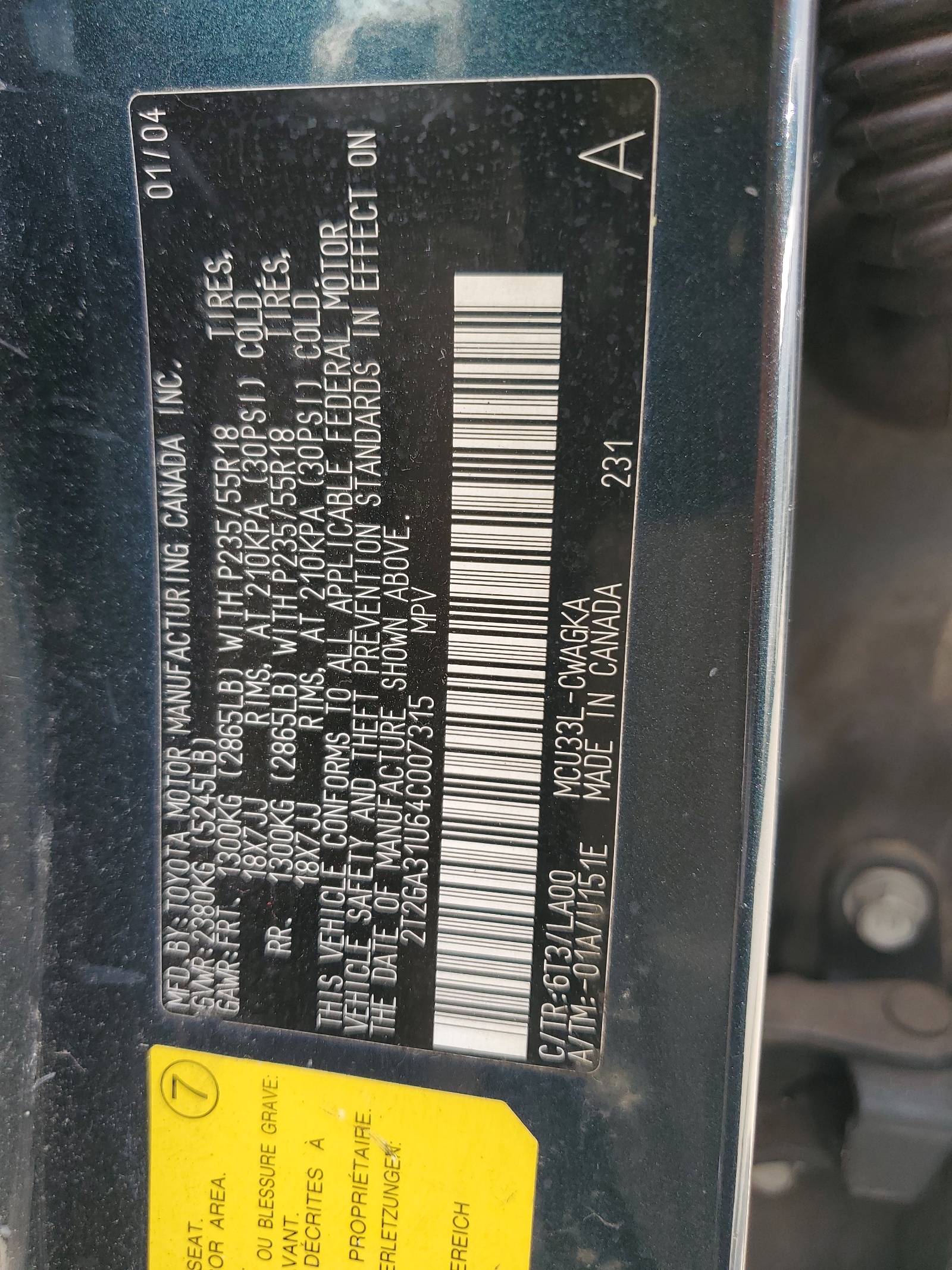 2T2GA31U64C007315 2004 Lexus Rx 330