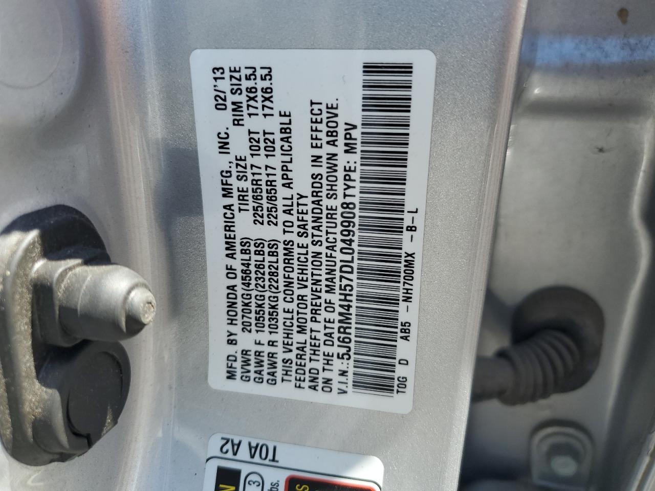 2013 Honda Cr-V Ex VIN: 5J6RM4H57DL049908 Lot: 64324274