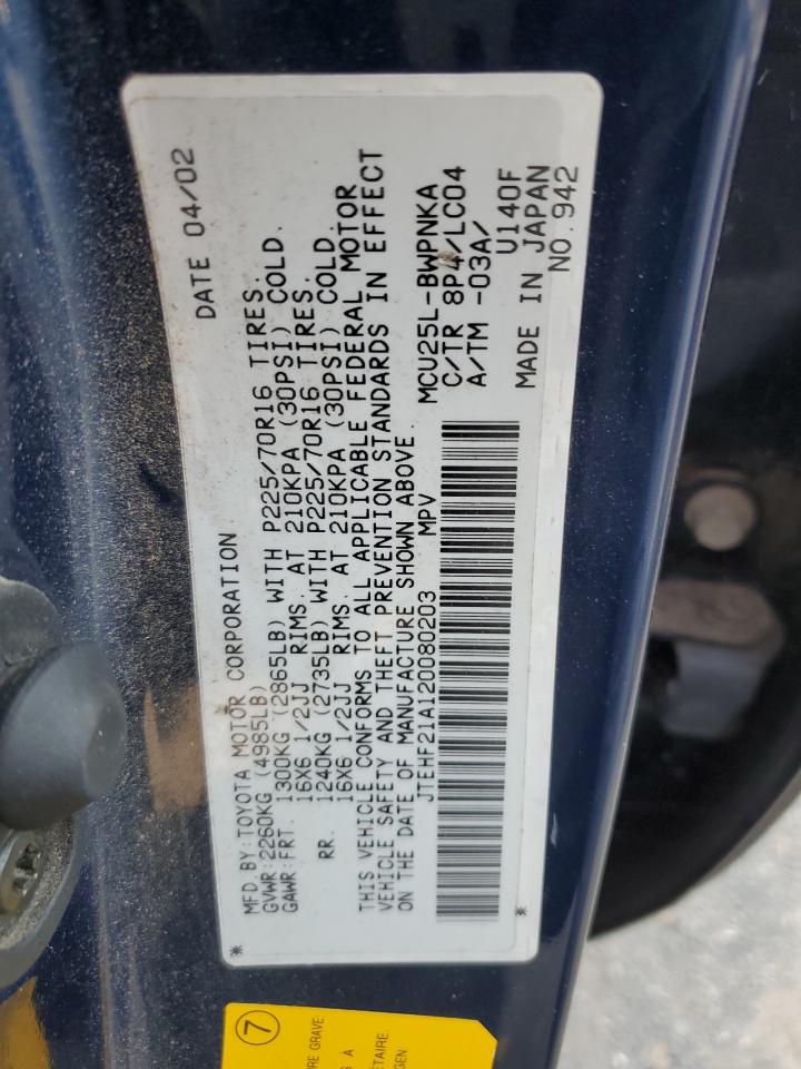 2002 Toyota Highlander Limited VIN: JTEHF21A120080203 Lot: 64768604