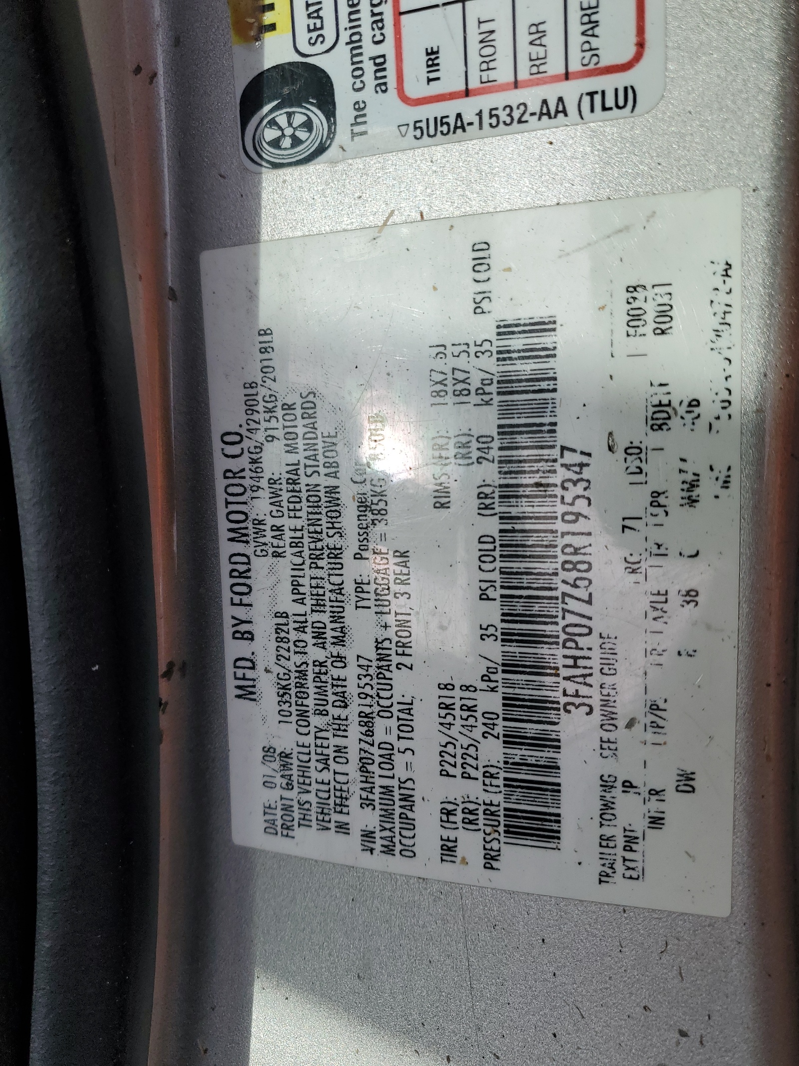 3FAHP07Z68R195347 2008 Ford Fusion Se