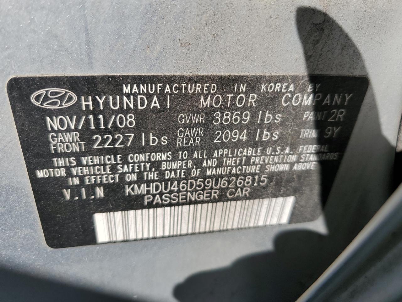 KMHDU46D59U626815 2009 Hyundai Elantra Gls