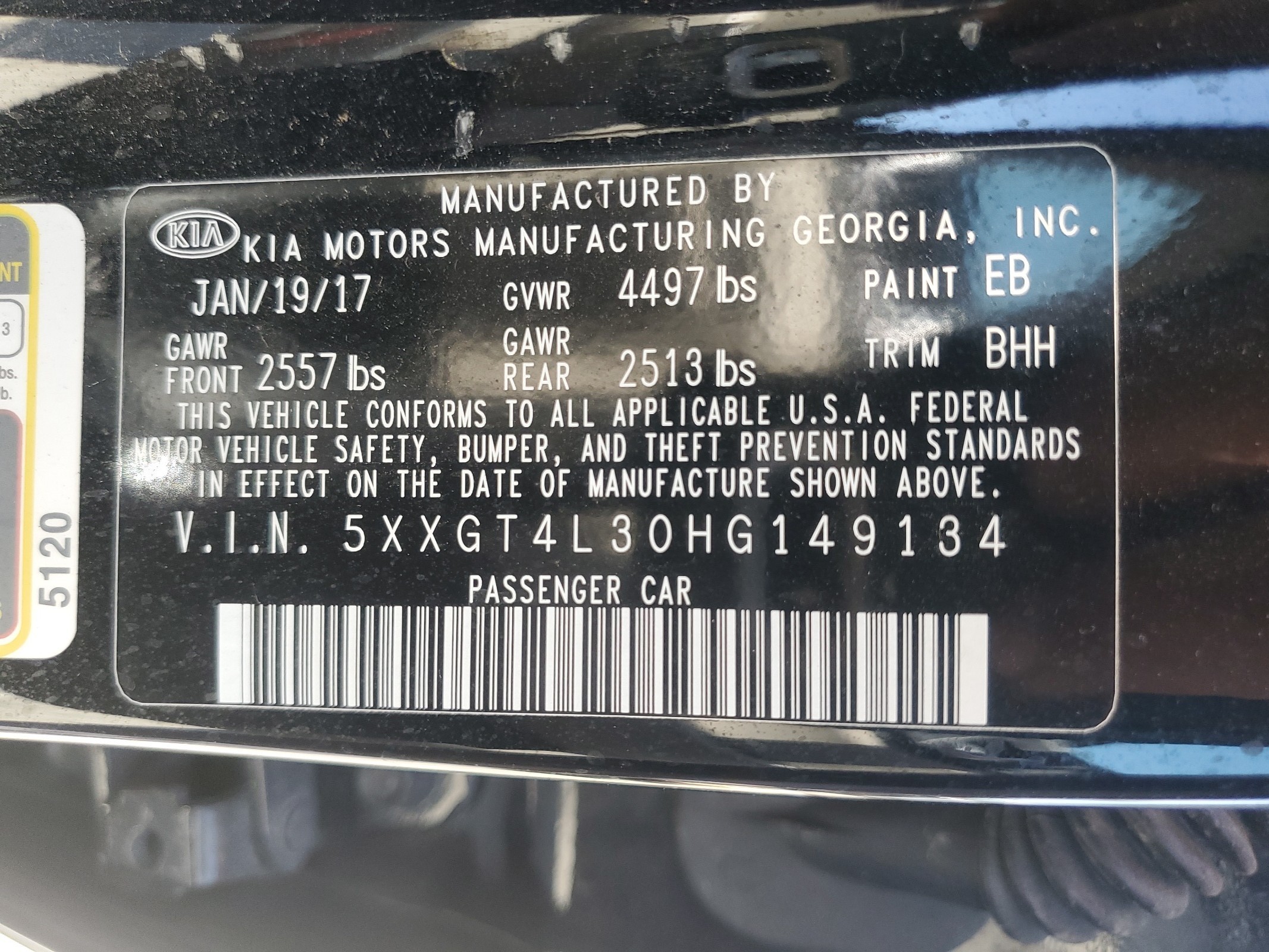 2017 Kia Optima Lx vin: 5XXGT4L30HG149134