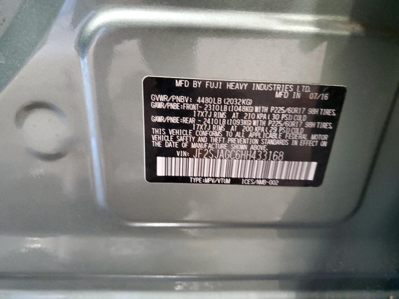 2017 Subaru Forester 2.5I Premium VIN: JF2SJAGC6HH433168 Lot: 63902824