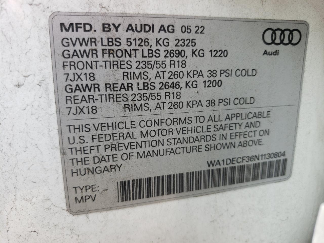 WA1DECF36N1130804 2022 Audi Q3 Premium S Line 45