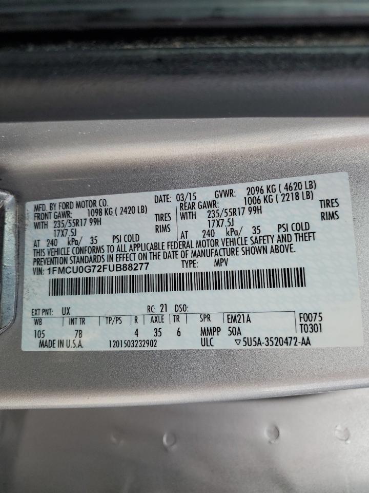 2015 Ford Escape Se VIN: 1FMCU0G72FUB88277 Lot: 64094544