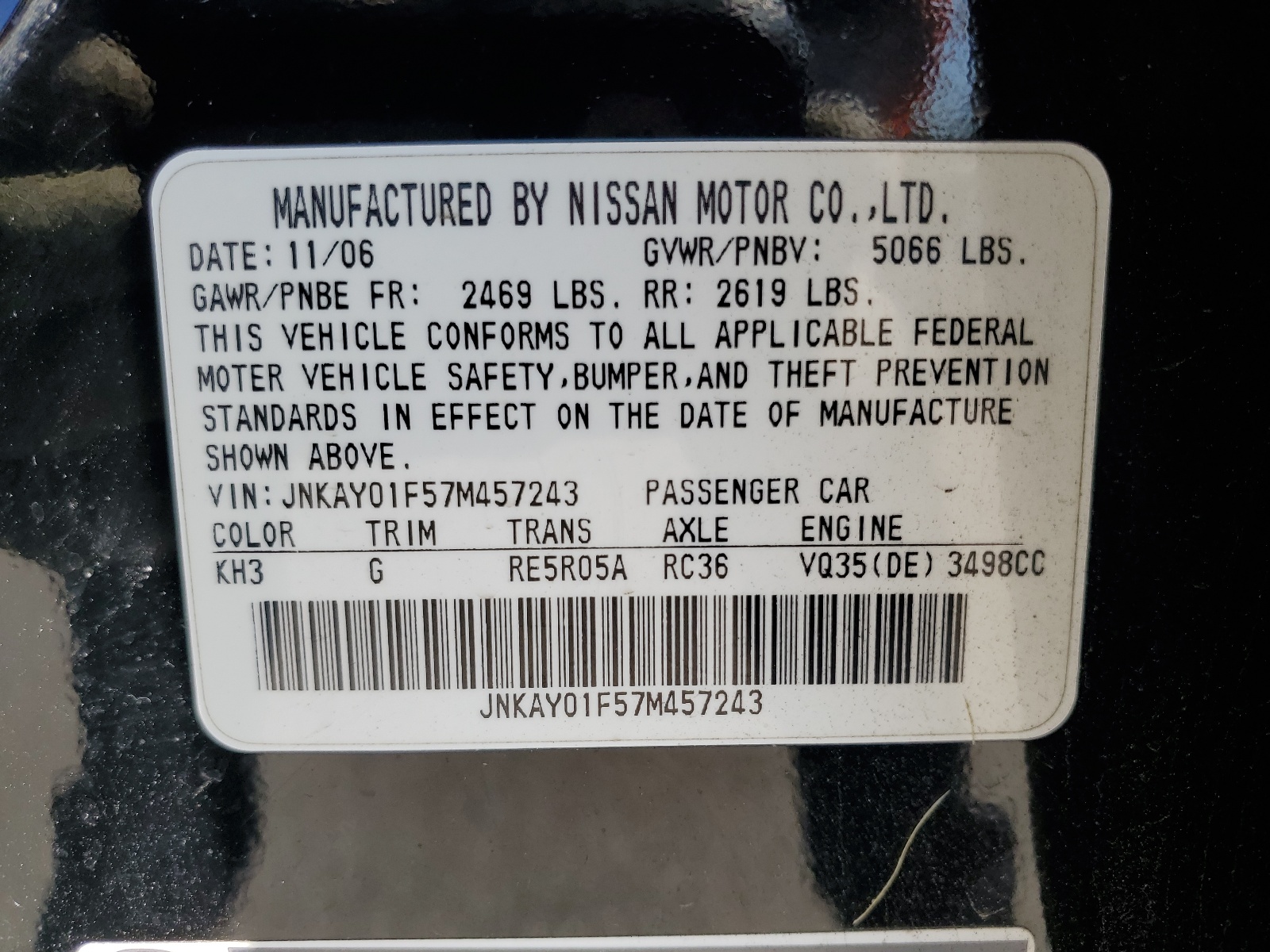 JNKAY01F57M457243 2007 Infiniti M35 Base