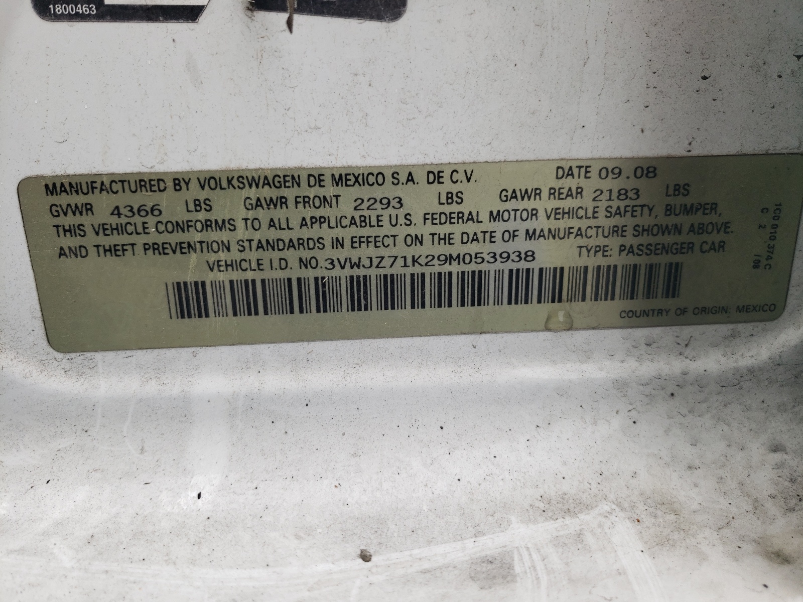 3VWJZ71K29M053938 2009 Volkswagen Jetta S