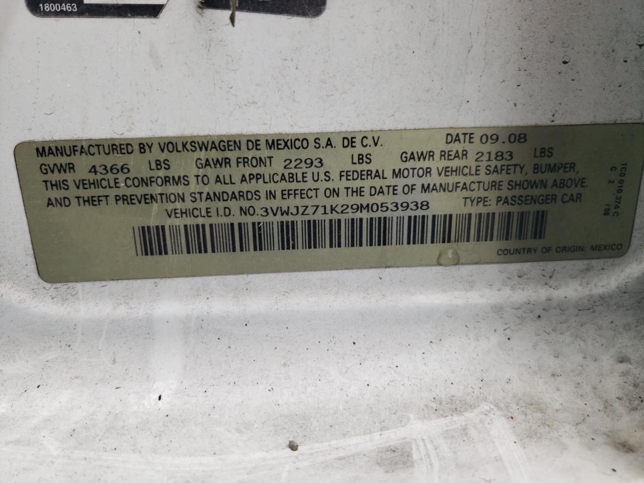 2009 Volkswagen Jetta S VIN: 3VWJZ71K29M053938 Lot: 64990294
