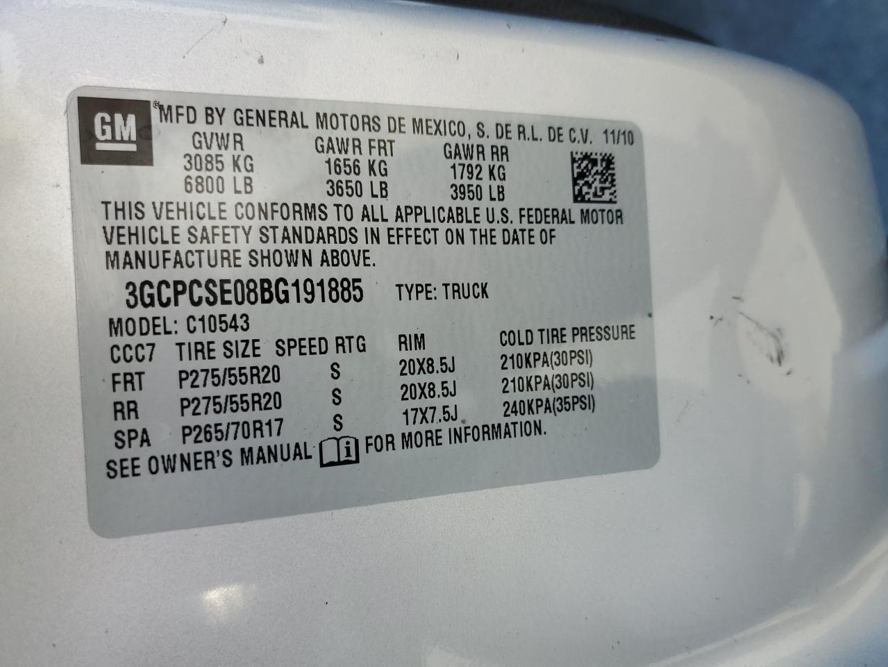 2011 Chevrolet Silverado C1500 Lt VIN: 3GCPCSE08BG191885 Lot: 63923024