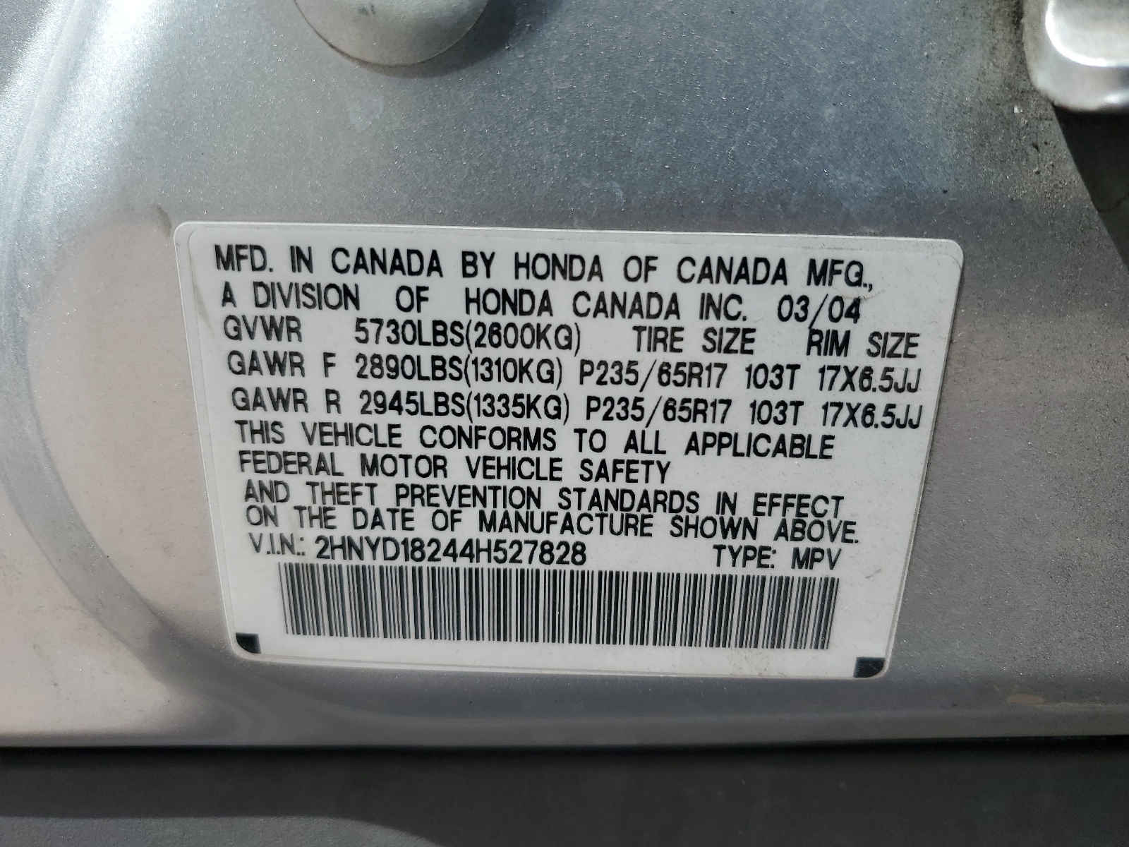 2HNYD18244H527828 2004 Acura Mdx