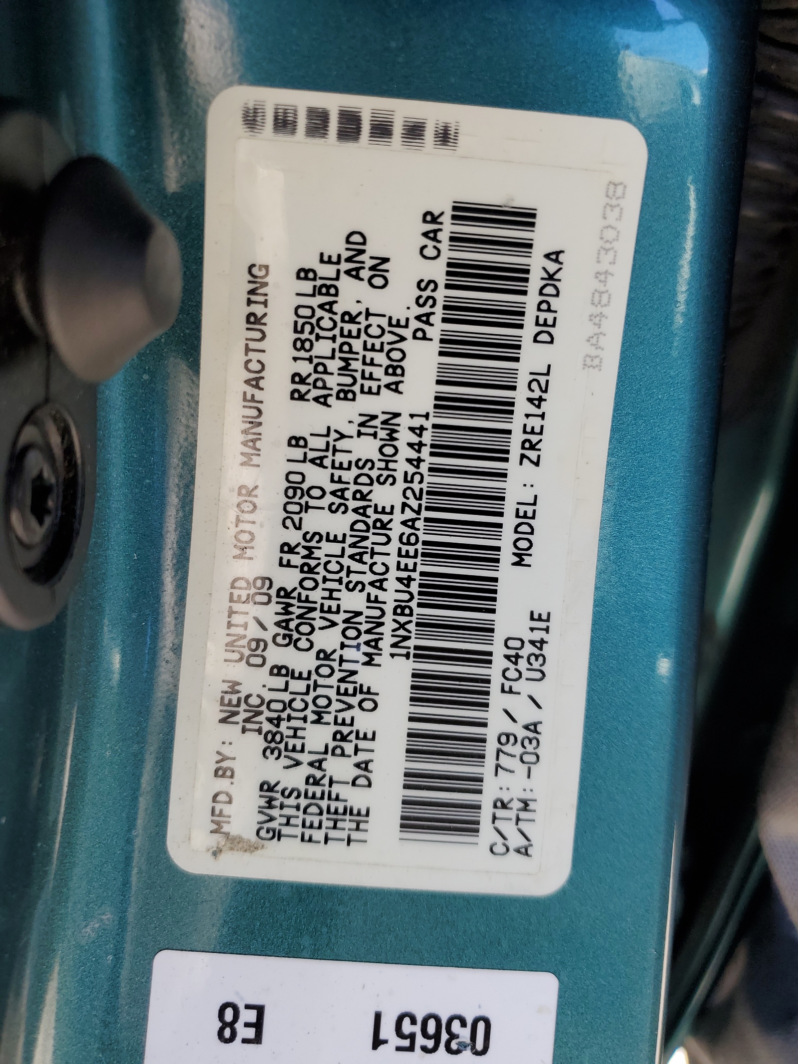 1NXBU4EE6AZ254441 2010 Toyota Corolla Base