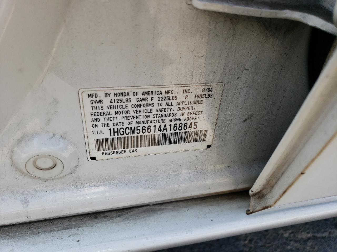 2004 Honda Accord Ex VIN: 1HGCM56614A168645 Lot: 64695434