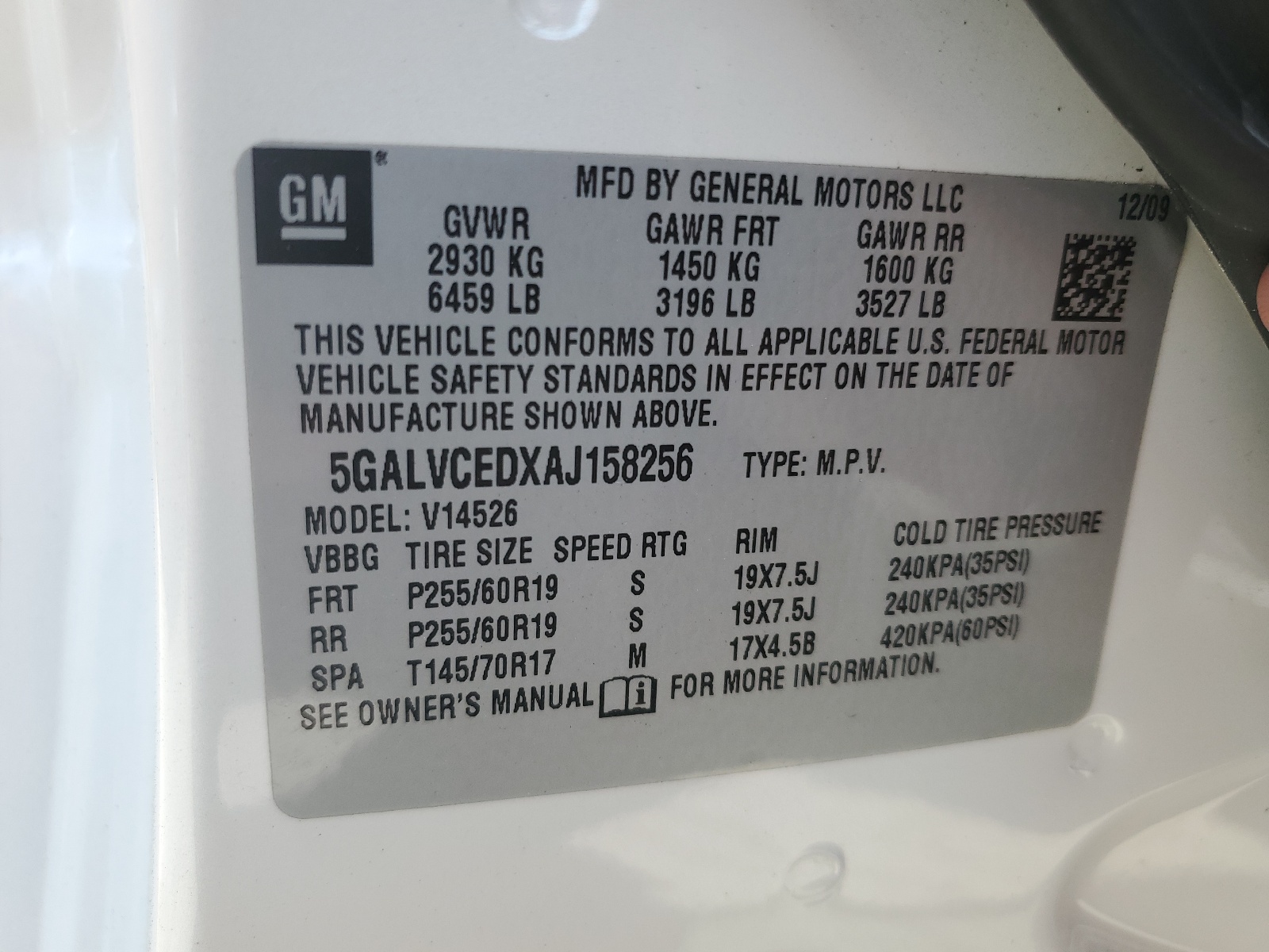 5GALVCEDXAJ158256 2010 Buick Enclave Cxl