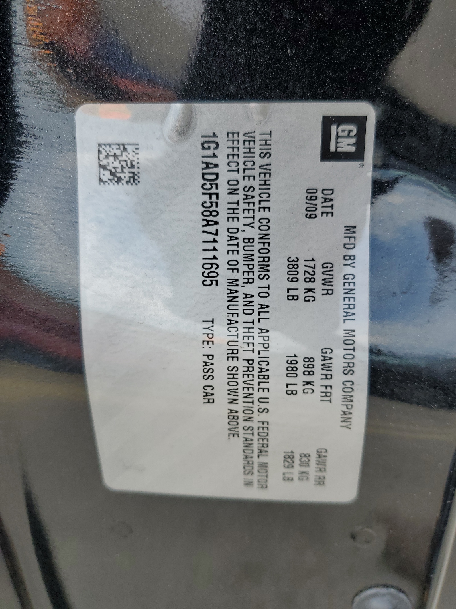 1G1AD5F58A7111695 2010 Chevrolet Cobalt 1Lt