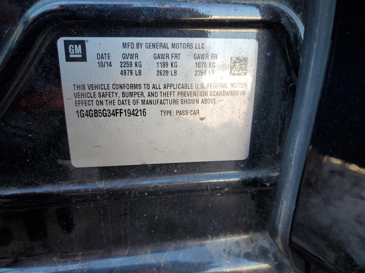 2015 Buick Lacrosse VIN: 1G4GB5G34FF194216 Lot: 63230624