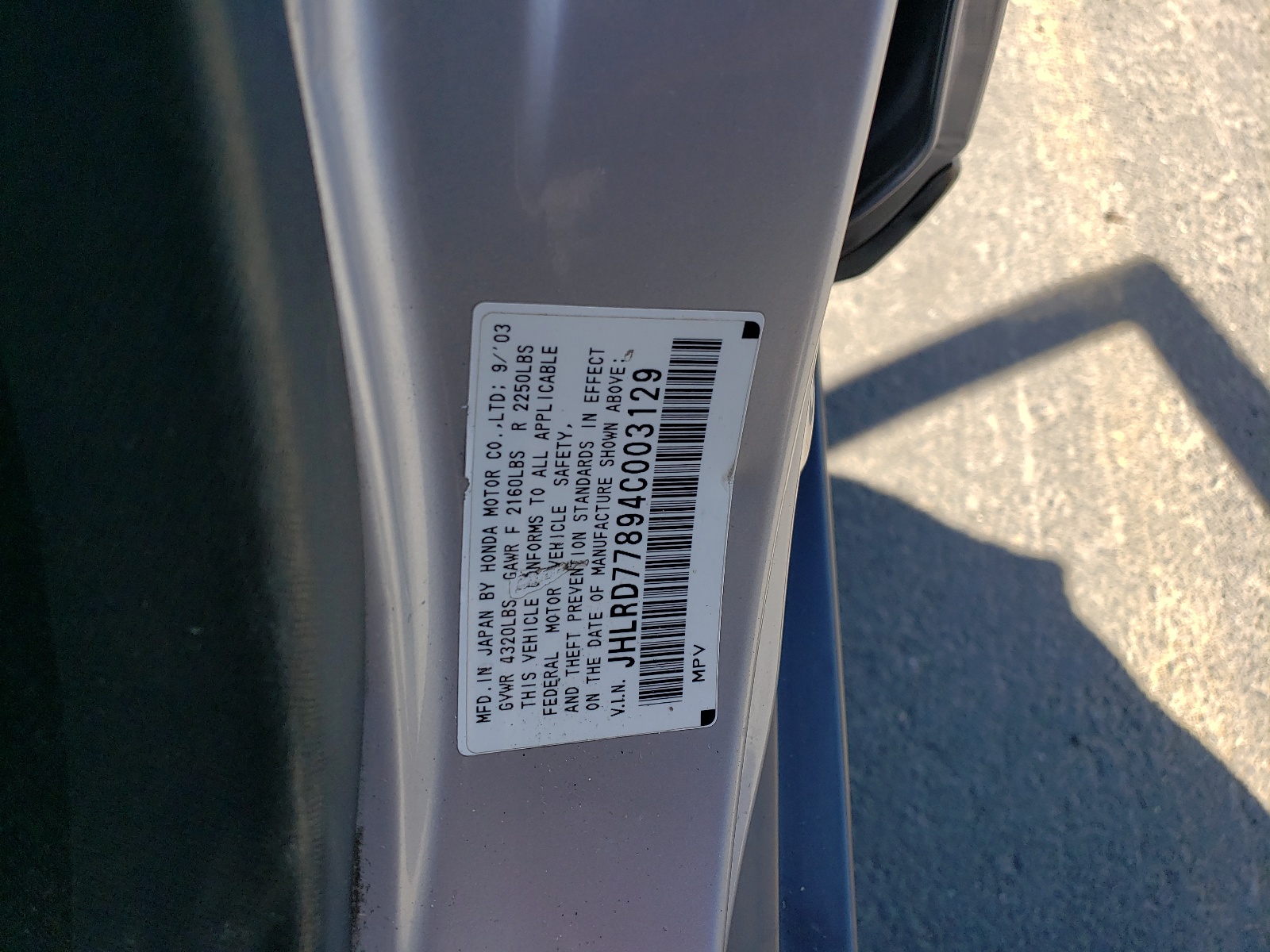 JHLRD77894C003129 2004 Honda Cr-V Ex