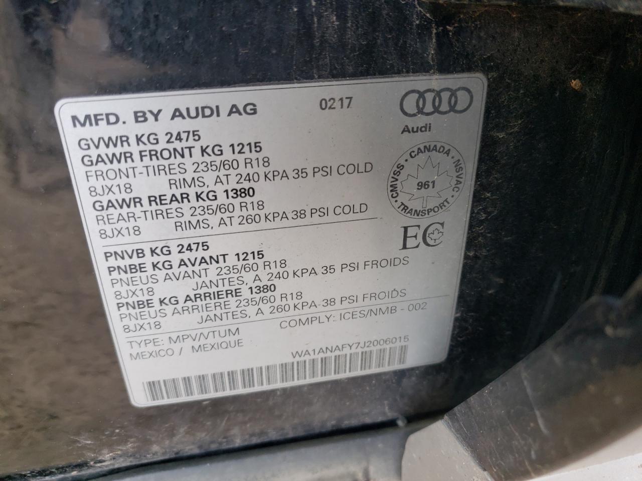 2018 Audi Q5 Premium VIN: WA1ANAFY7J2006015 Lot: 63332214