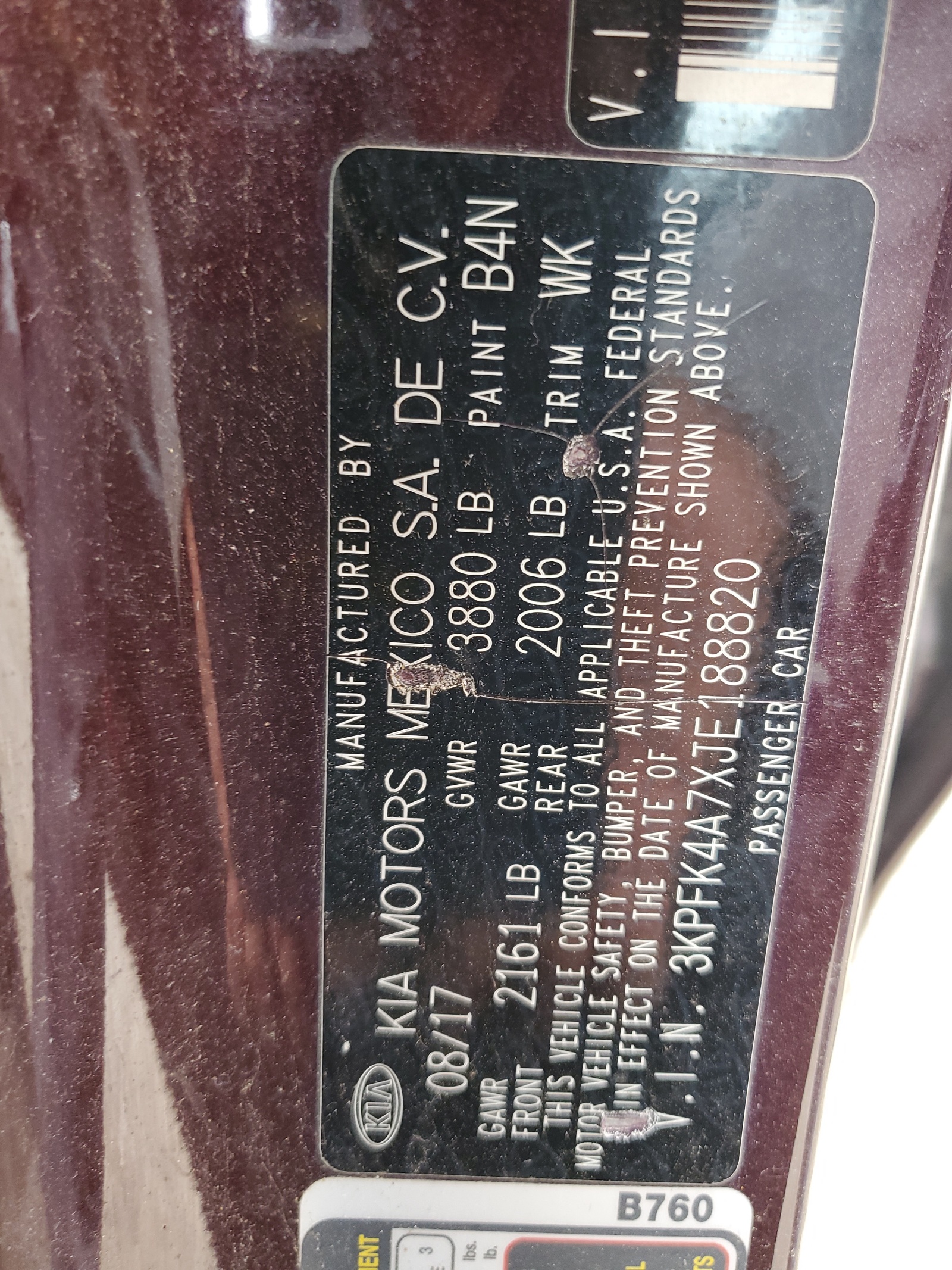 3KPFK4A7XJE188820 2018 Kia Forte Lx