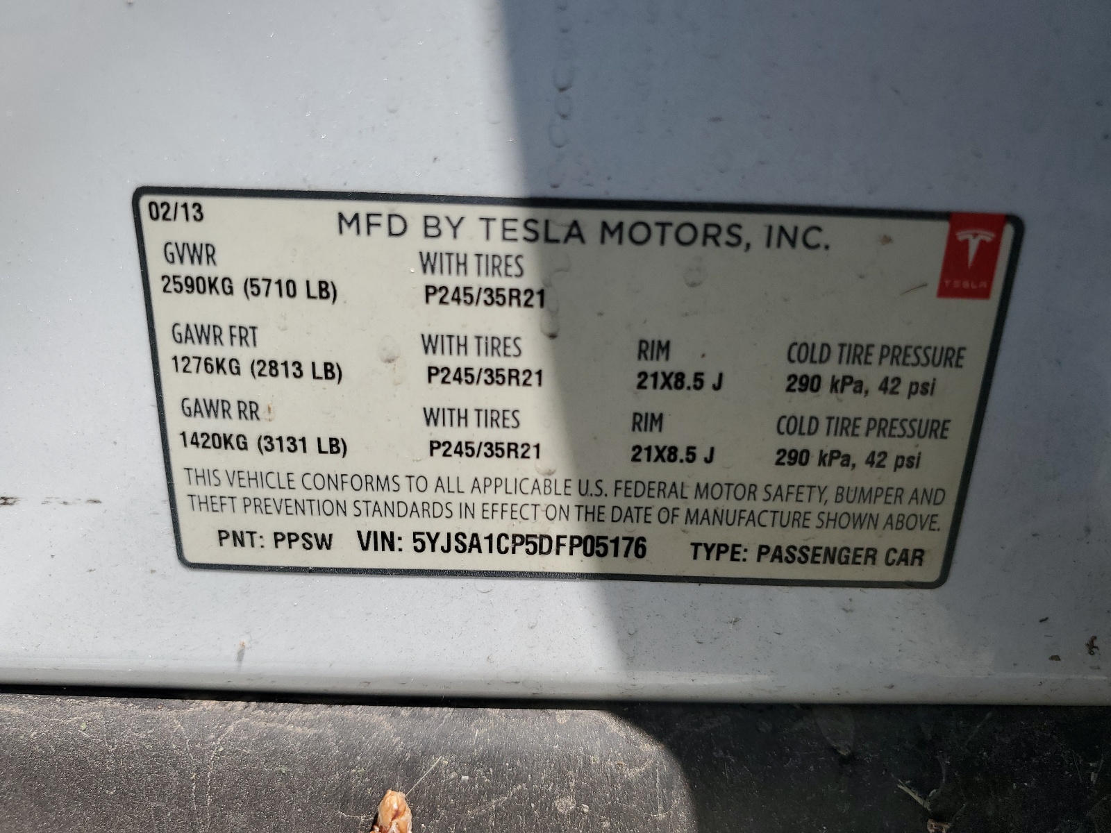 5YJSA1CP5DFP05176 2013 Tesla Model S