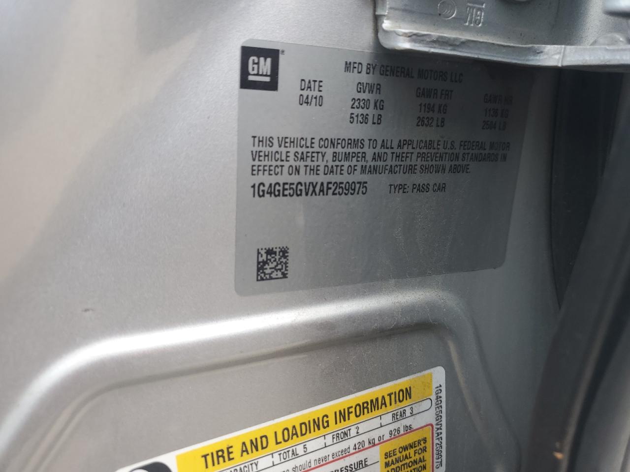 2010 Buick Lacrosse Cxs VIN: 1G4GE5GVXAF259975 Lot: 63691704