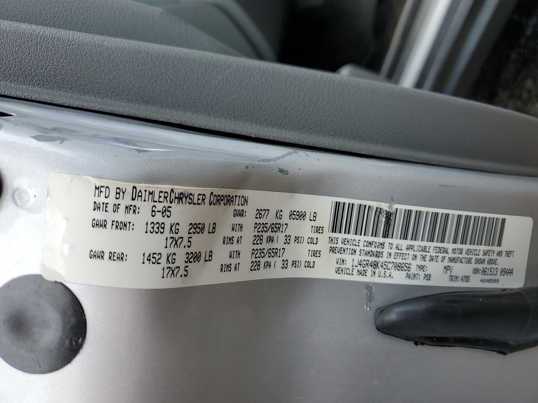 1J4GR48K45C708656 2005 Jeep Grand Cherokee Laredo