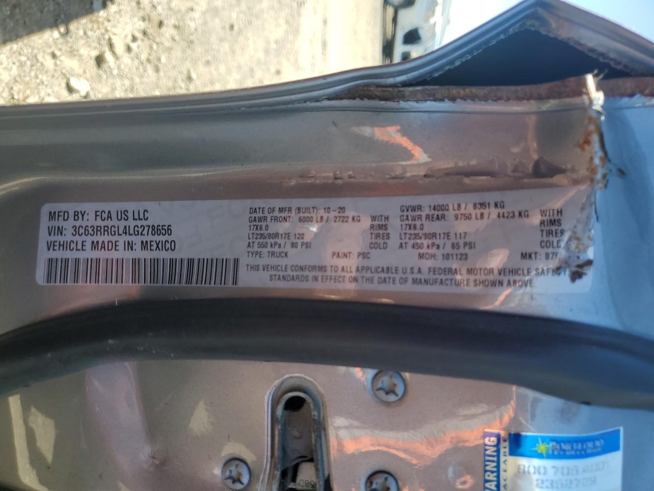 2020 Ram 3500 Tradesman VIN: 3C63RRGL4LG278656 Lot: 60725344