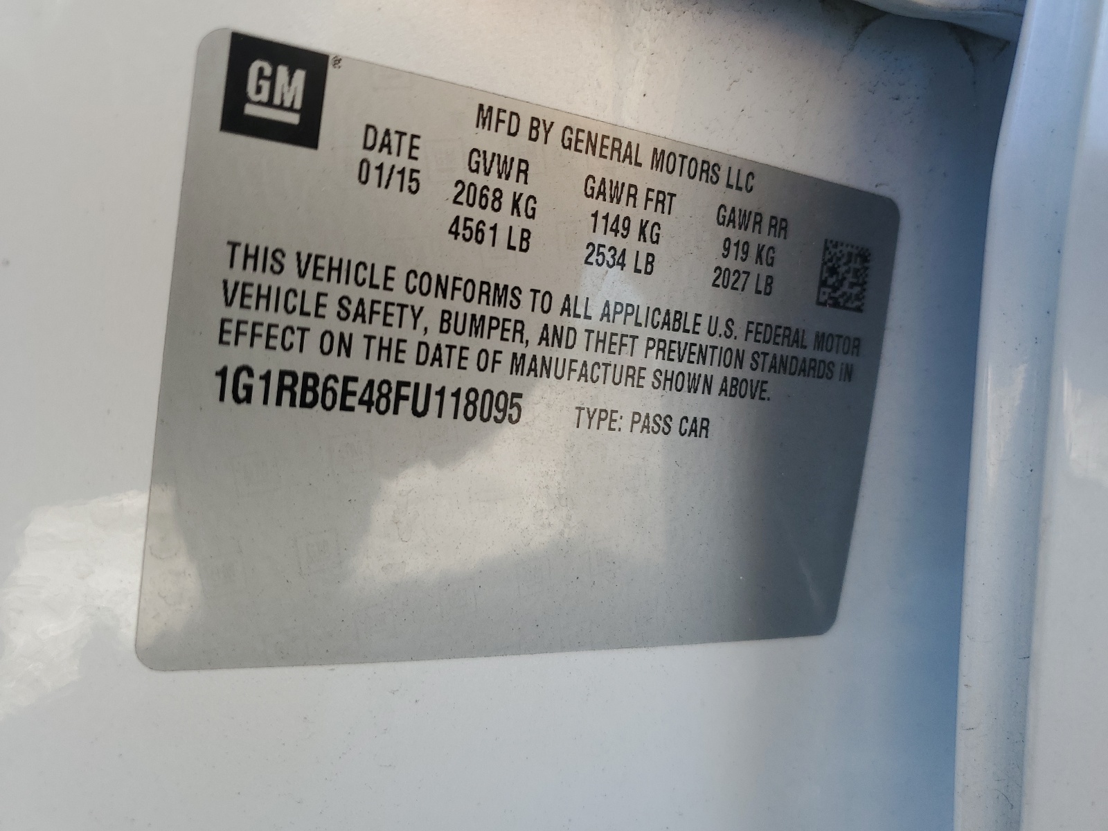 1G1RB6E48FU118095 2015 Chevrolet Volt