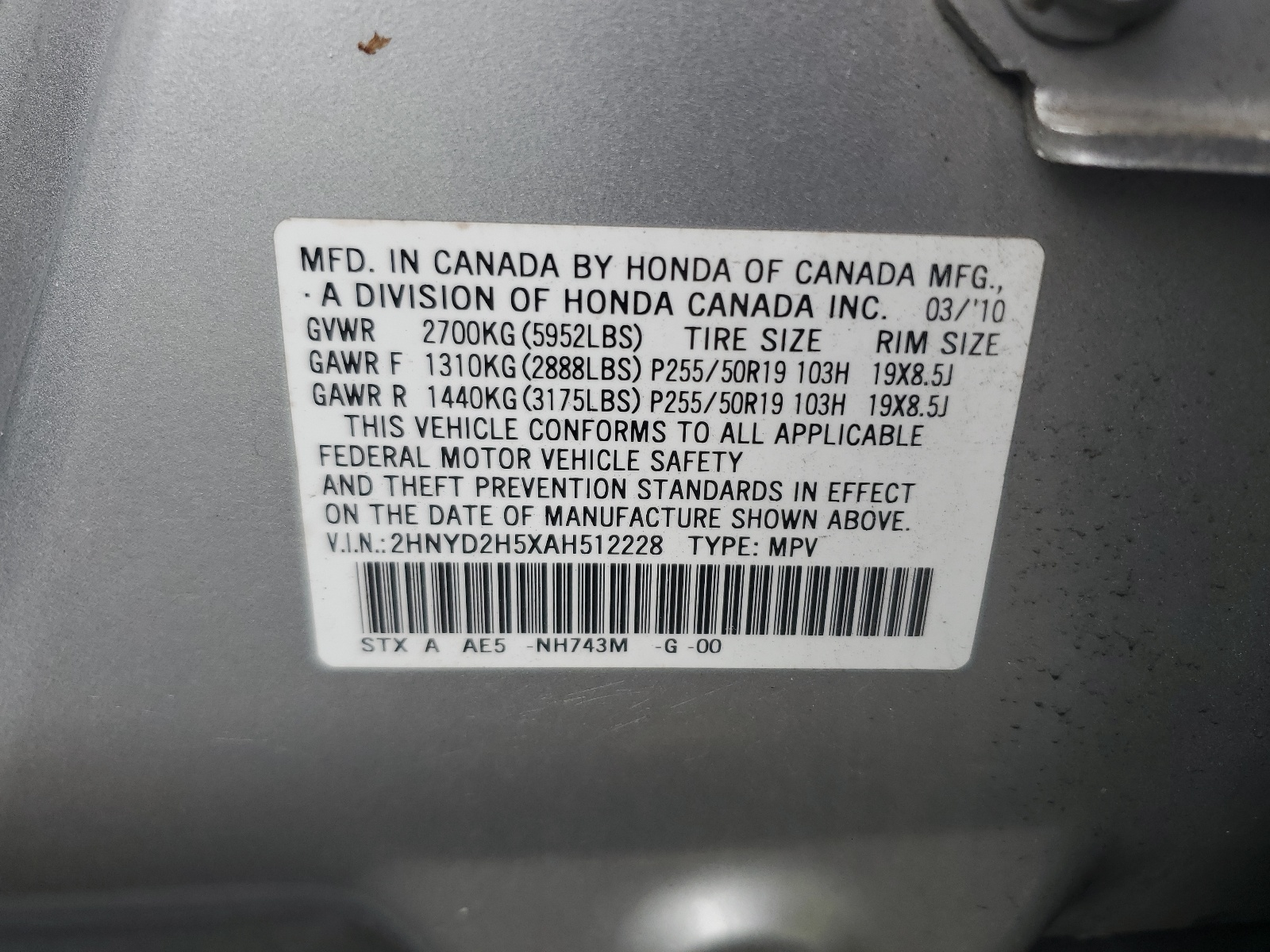 2HNYD2H5XAH512228 2010 Acura Mdx Advance