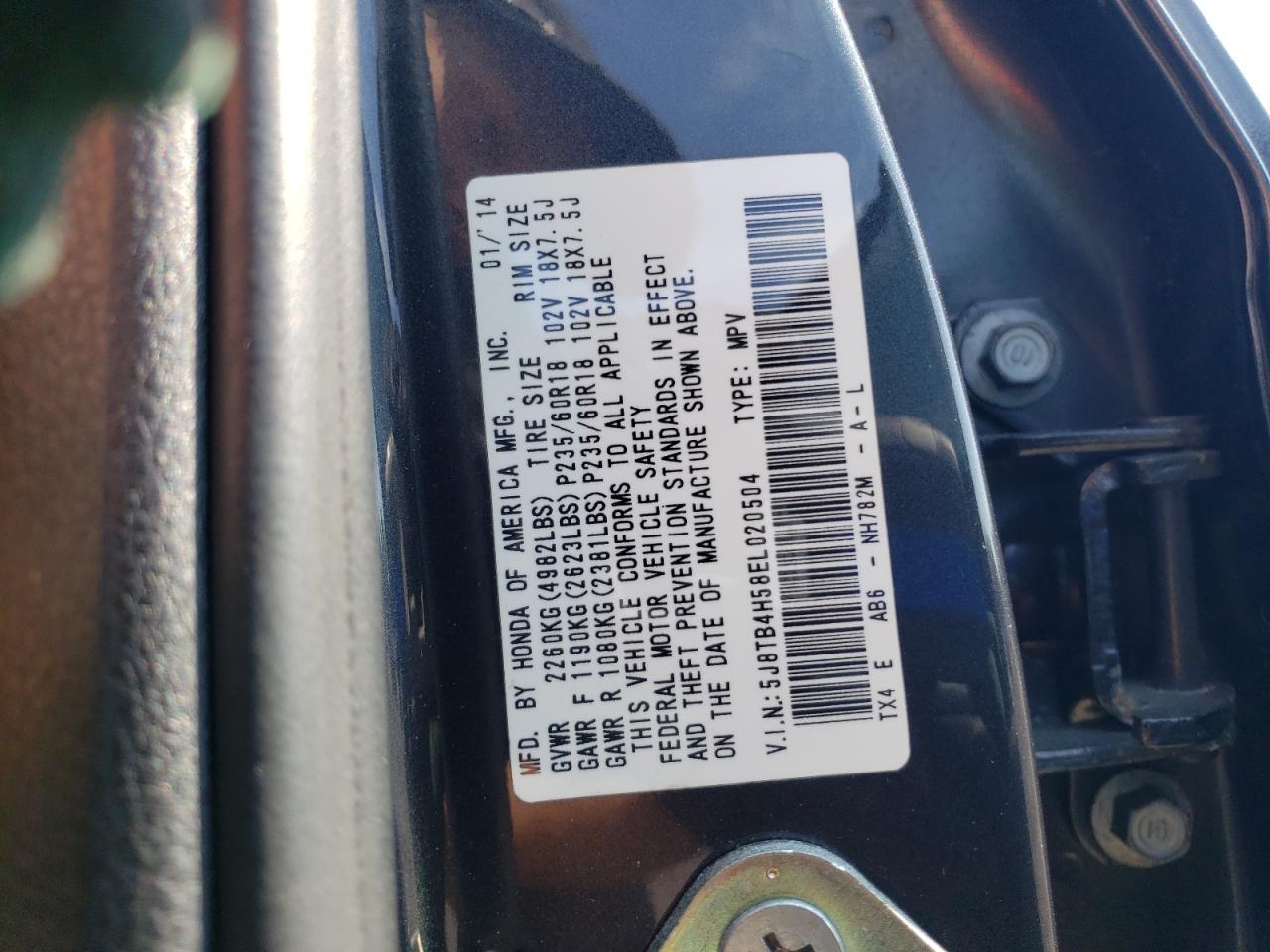 5J8TB4H58EL020504 2014 Acura Rdx Technology