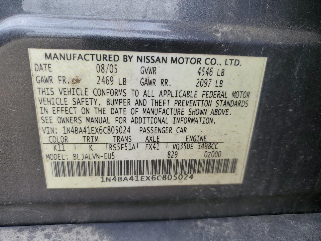 1N4BA41EX6C805024 2006 Nissan Maxima Se