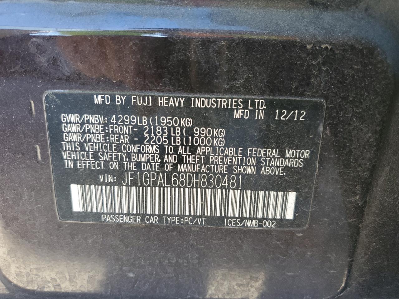 2013 Subaru Impreza Sport Premium VIN: JF1GPAL68DH830481 Lot: 62952314