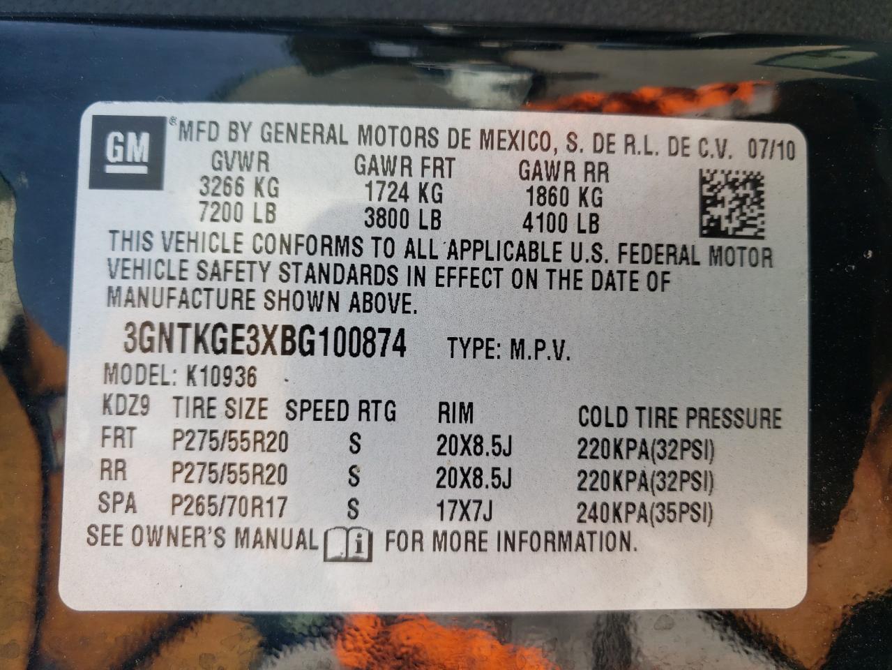 2011 Chevrolet Avalanche Ltz VIN: 3GNTKGE3XBG100874 Lot: 77897384