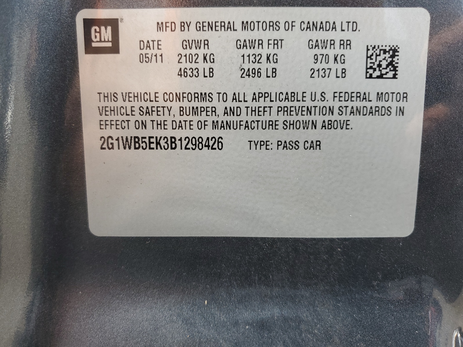 2G1WB5EK3B1298426 2011 Chevrolet Impala Lt