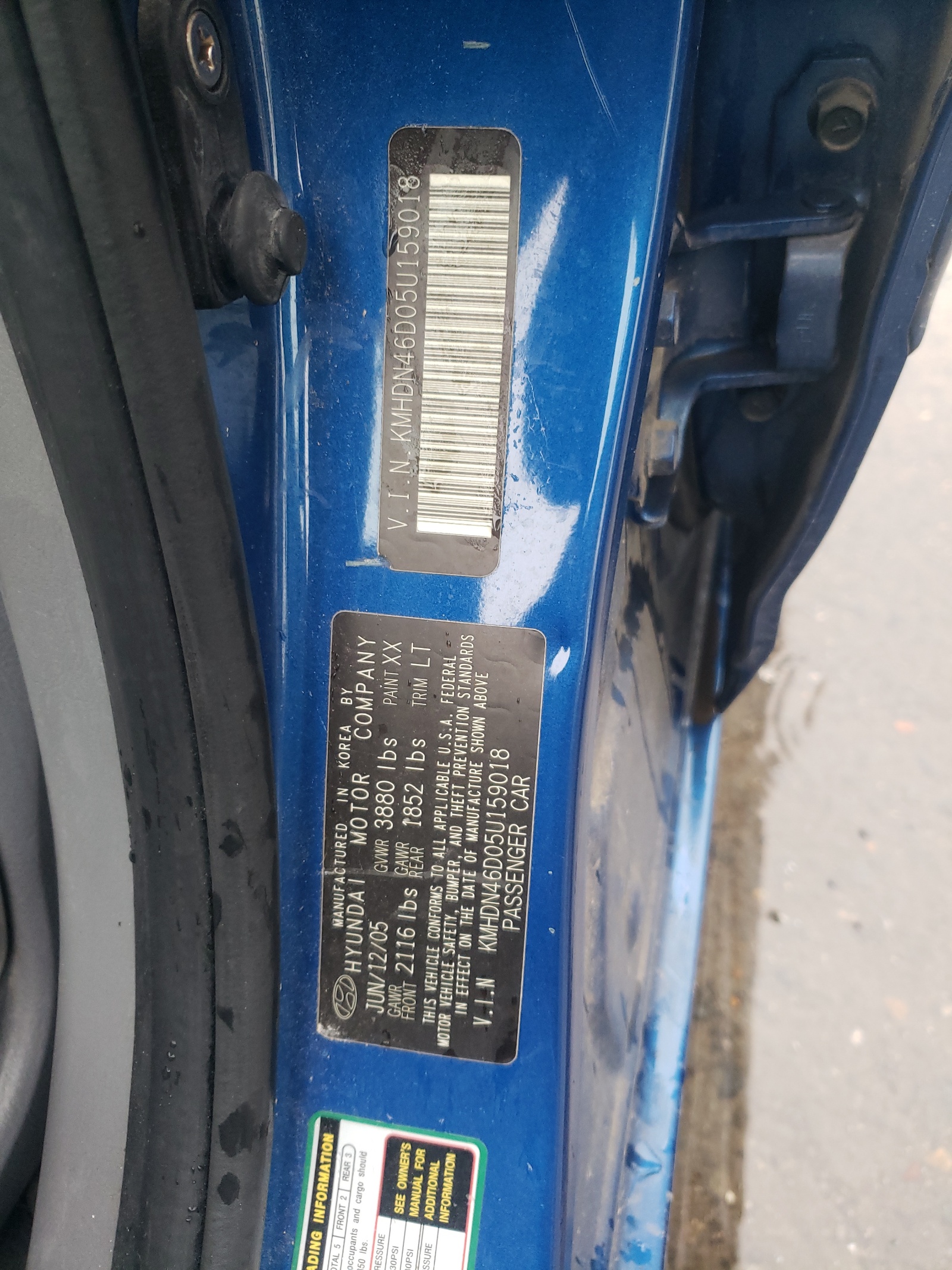 KMHDN46D05U159018 2005 Hyundai Elantra Gls