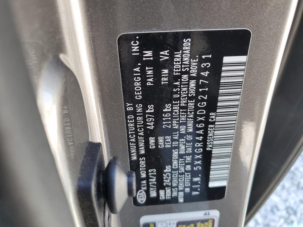 2013 Kia Optima Sx VIN: 5XXGR4A6XDG217431 Lot: 63418494