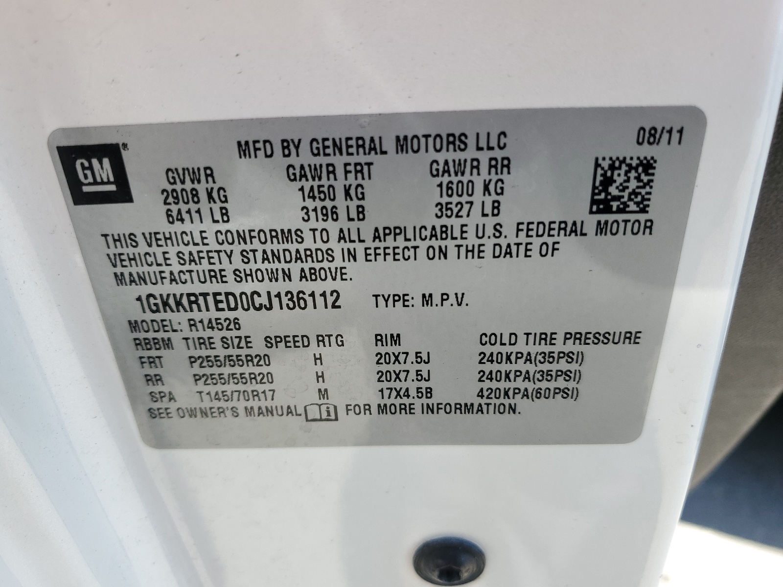 1GKKRTED0CJ136112 2012 GMC Acadia Denali