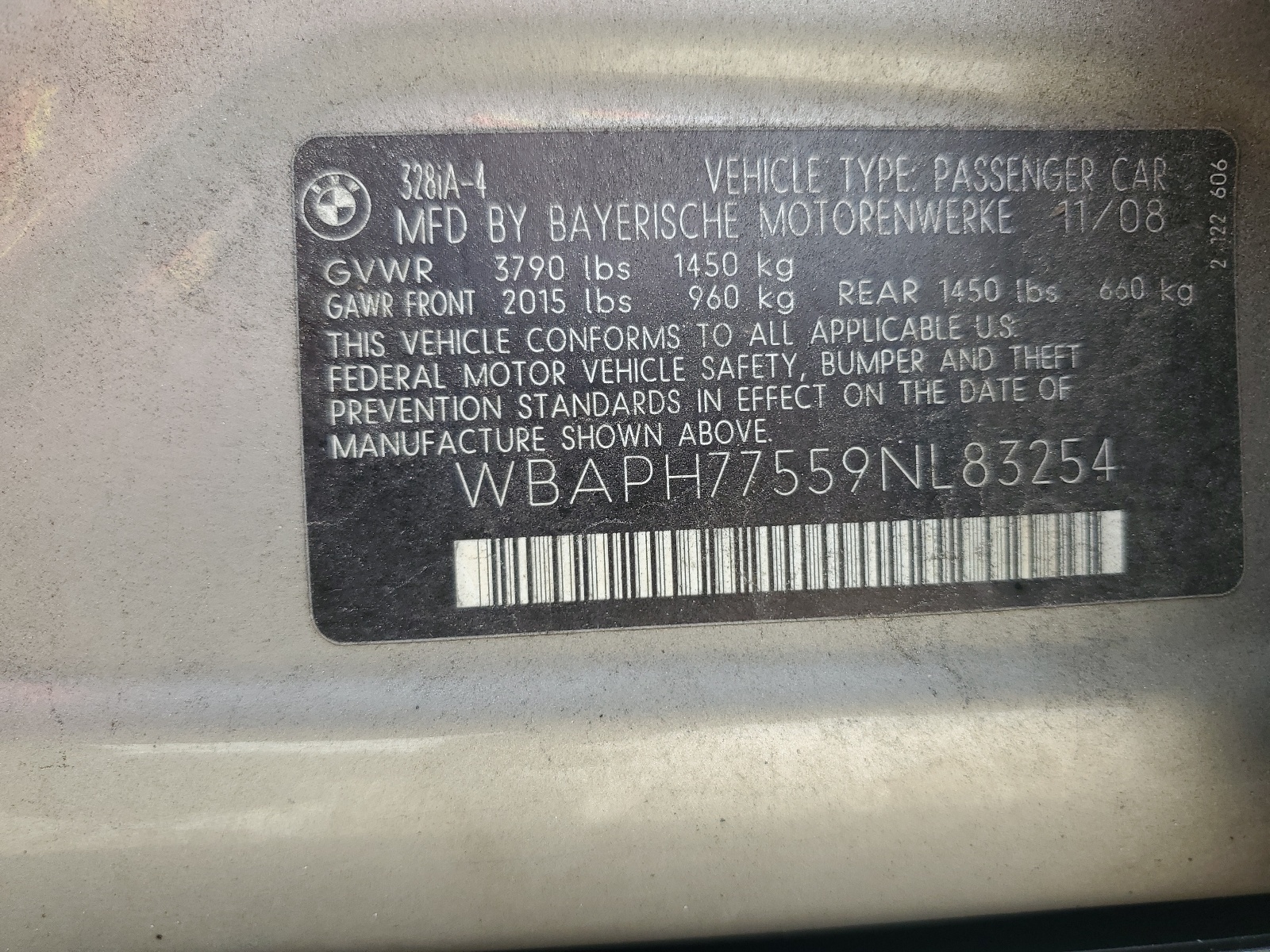 WBAPH77559NL83254 2009 BMW 328 I