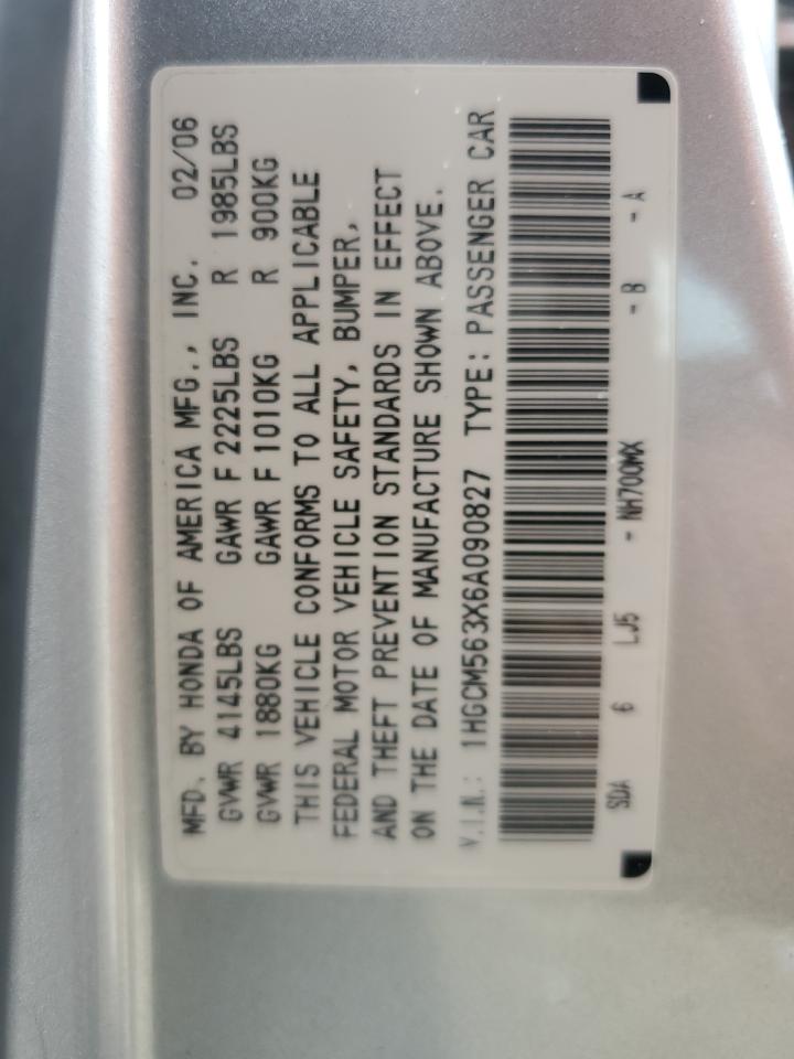 2006 Honda Accord Se VIN: 1HGCM563X6A090827 Lot: 63678094